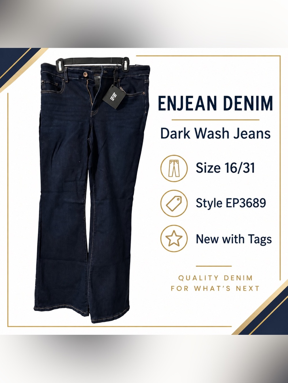 Enjean Denim Women's Dark Wash Flare Jeans - Size 16/31